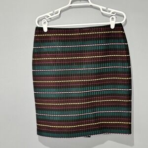Ann Taylor Pencil Skirt Womens 10P Black Multi Stripe Polyester Classic‎ Chic 10